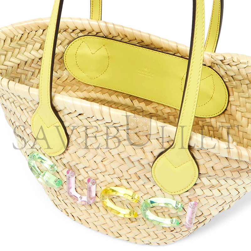 GUCCI MINI STRAW TOTE WITH GUCCI LOGO 782381 (20.5*19.5*13cm)